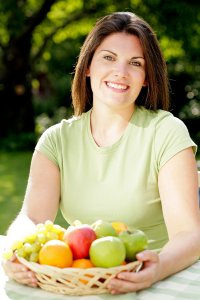 Girl with fruits